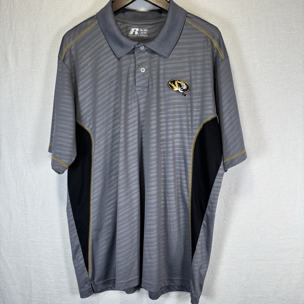 Russell Missouri Tigers Polo Shirt Mens Xl Black Mizzou Performance Stretch Golf